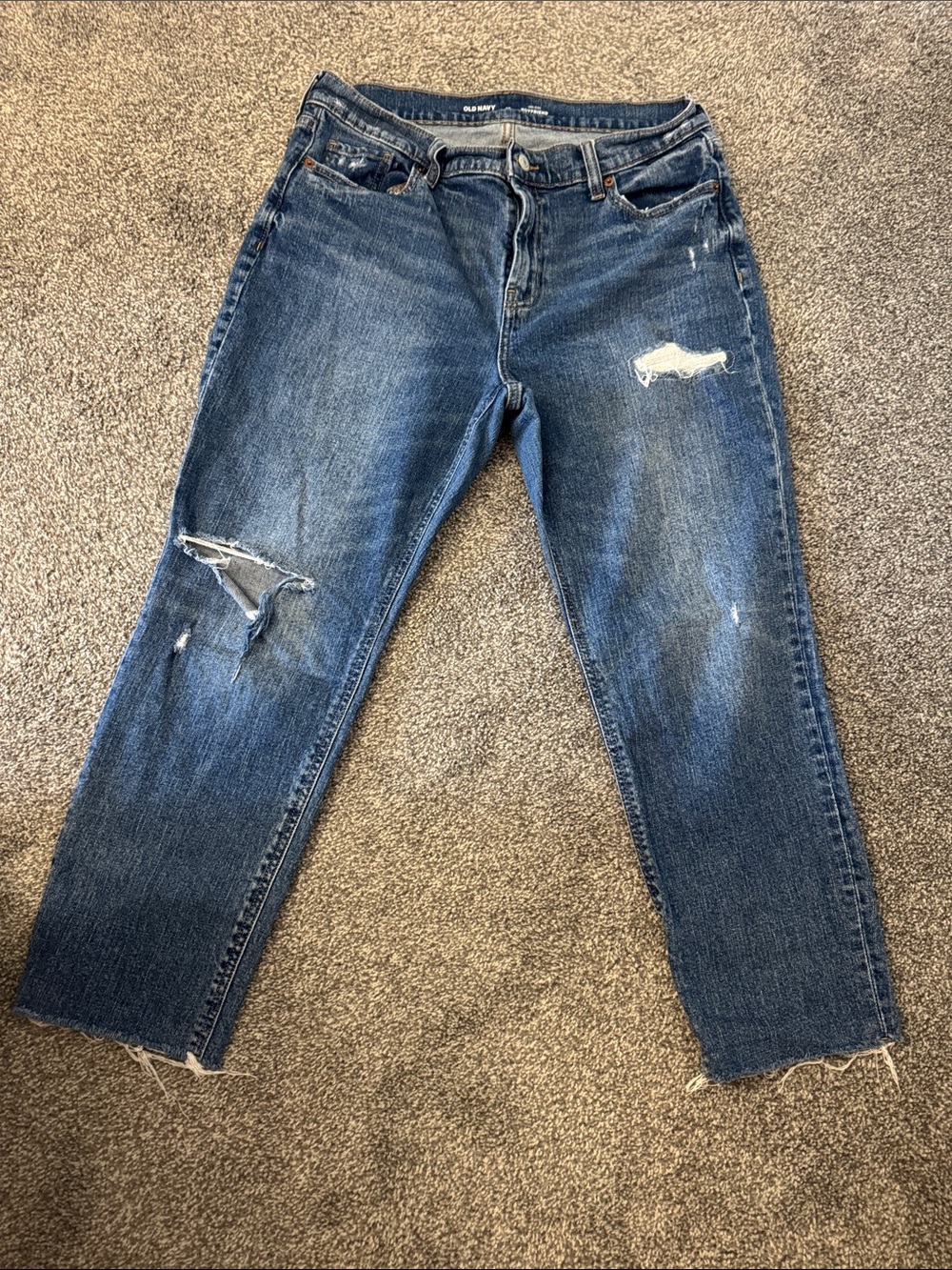 Old Navy Boyfriend Jeans in Medium Wash Blue with Distressing